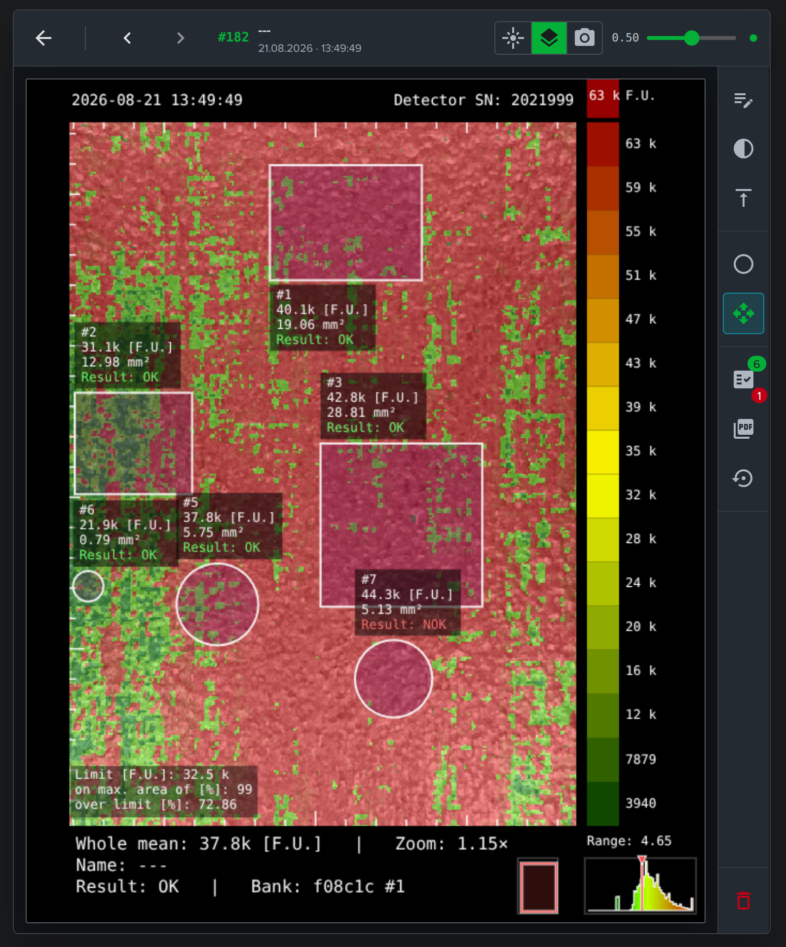 2D mapa naměřených dat v cloudové aplikaci Recognoil pro diagnostická zařízení TechTest